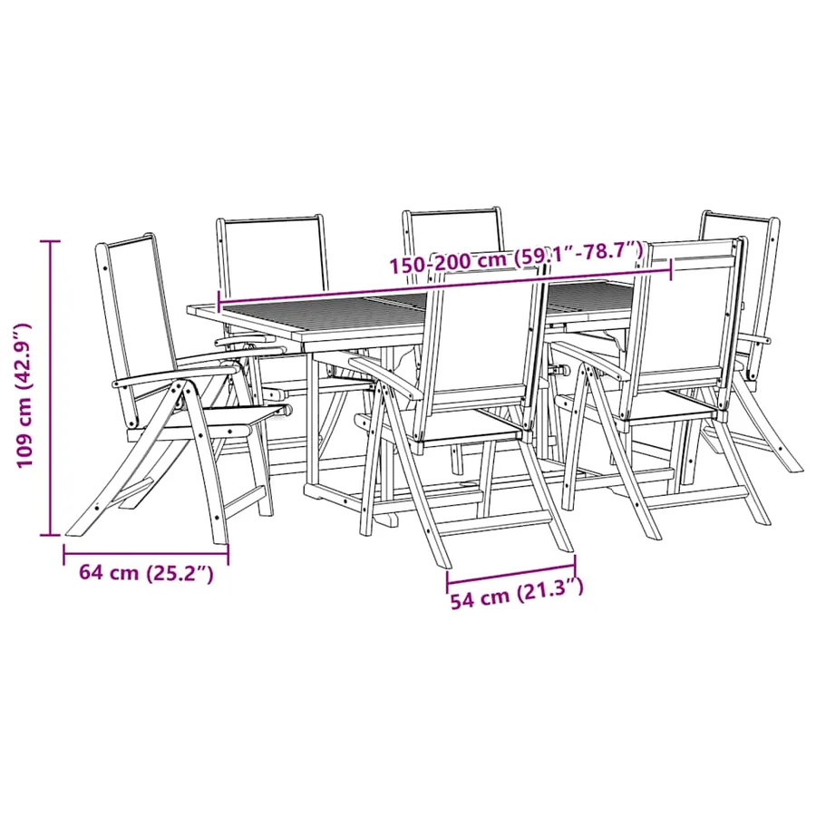 Ensemble à Manger de jardin 7pcs bois d'acacia solide textilène - 13