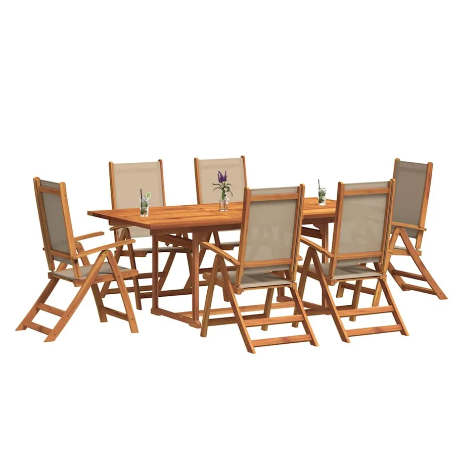 Ensemble à Manger de jardin 7pcs bois d'acacia solide textilène - 6