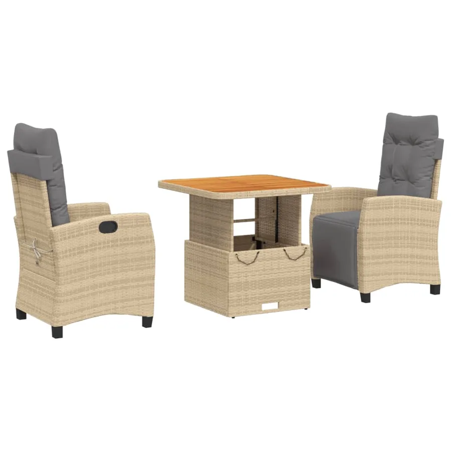 Ensemble à manger de jardin et coussins 3 pcs Beige poly rotin - 2