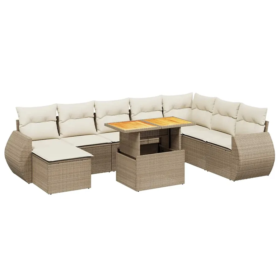 Salon de jardin avec coussins 9 pcs beige résine tressée - 2