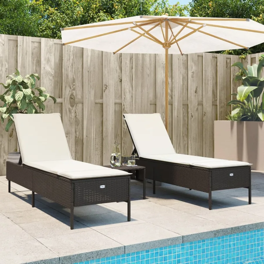 Ensemble de chaises longues avec coussins 3 pcs gris poly rotin - 31