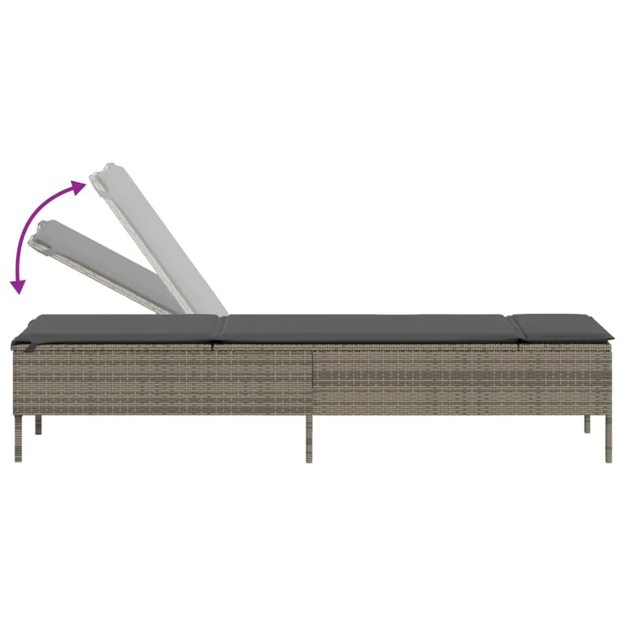 Ensemble de chaises longues avec coussins 3 pcs gris poly rotin - 9