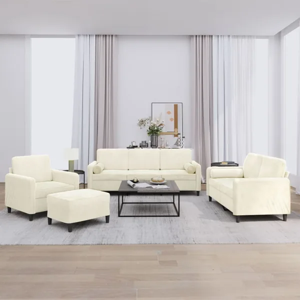 Ensemble de canapés 4 pcs avec coussins crème velours