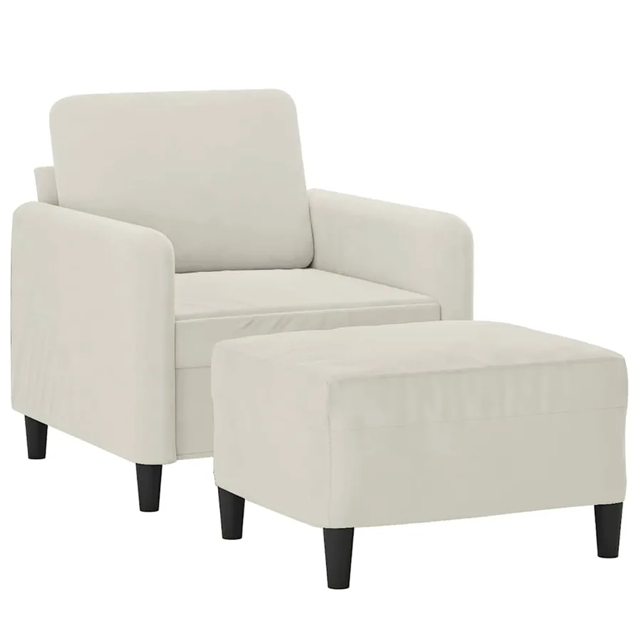 Fauteuil avec repose-pied Crème 60 cm Velours - 3
