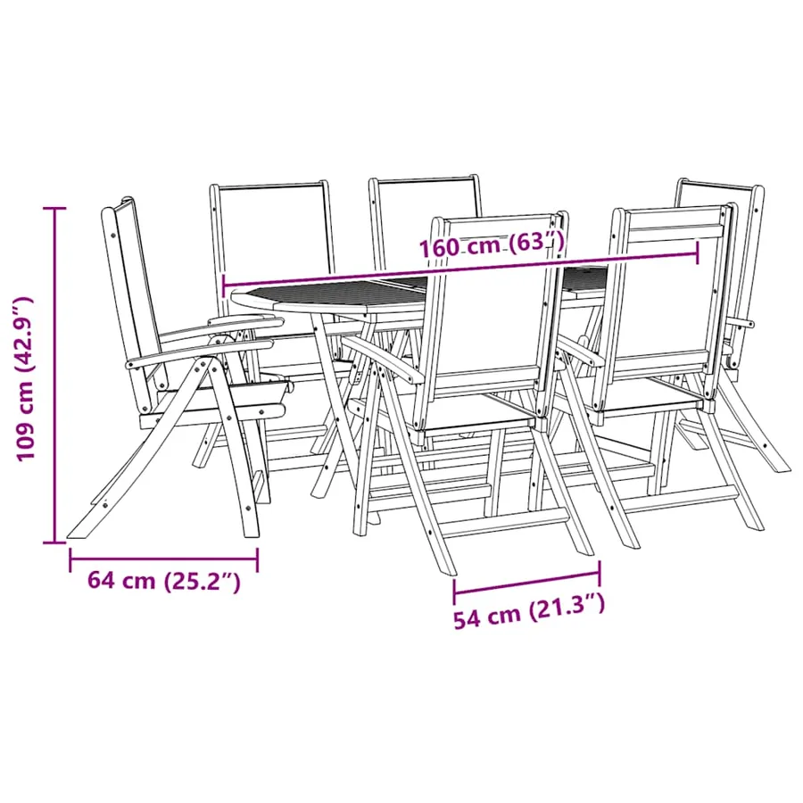 Ensemble à Manger de jardin 7pcs bois d'acacia solide textilène - 12