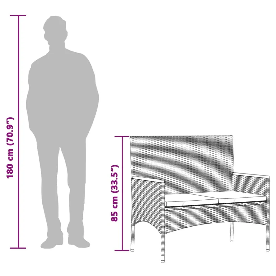 Banc de jardin 2 places avec coussins/table gris résine tressée - 12