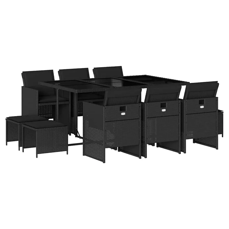 Ensemble à manger de jardin 11 pcs coussins noir résine tressée - 2