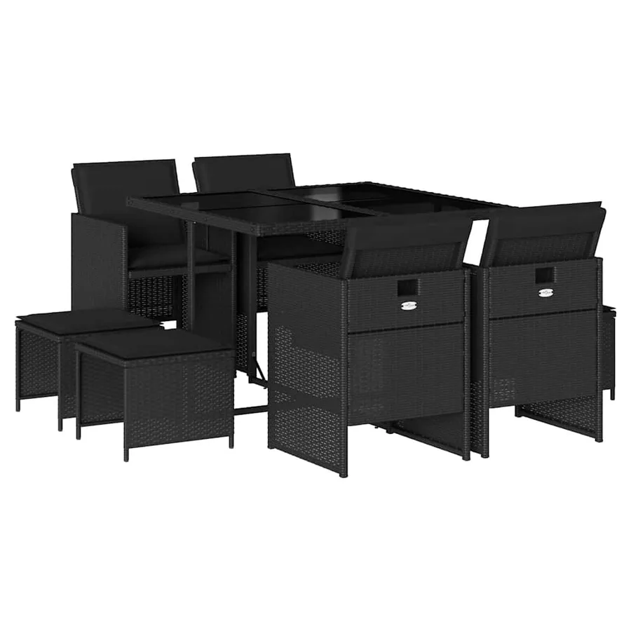 Ensemble à manger de jardin 9pcs coussins noir résine tressée - 2