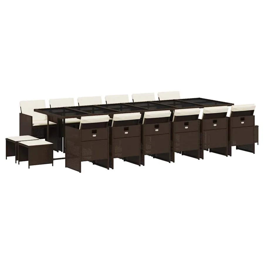 Ensemble à manger de jardin et coussins 17 pcs marron rotin - 2