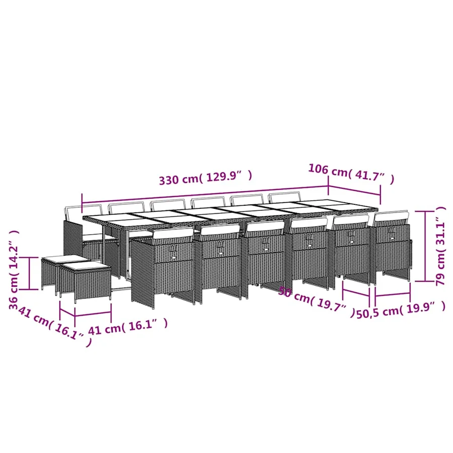 Ensemble à manger de jardin et coussins 17 pcs marron rotin - 6