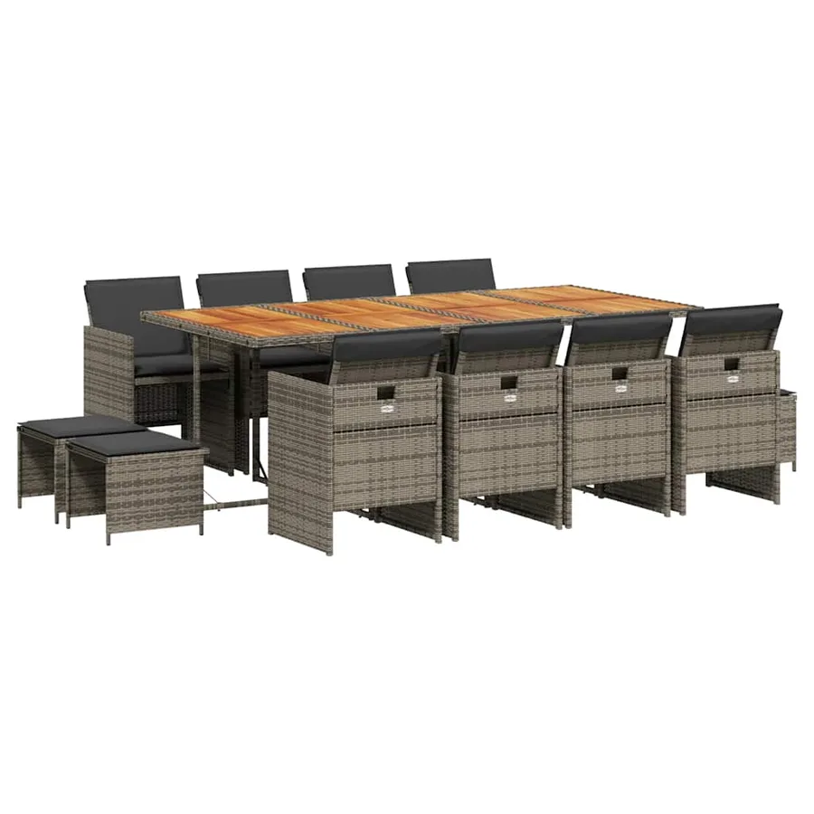 Ensemble à manger de jardin coussins 13 pcs gris résine tressée - 2