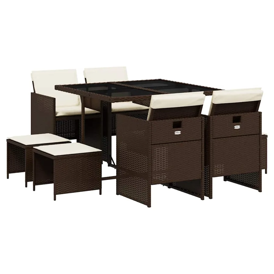 Ensemble à manger de jardin et coussins 9 pcs marron poly rotin - 2