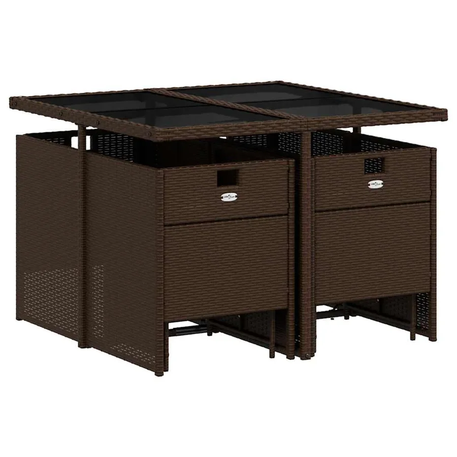 Ensemble à manger de jardin et coussins 9 pcs marron poly rotin - 3