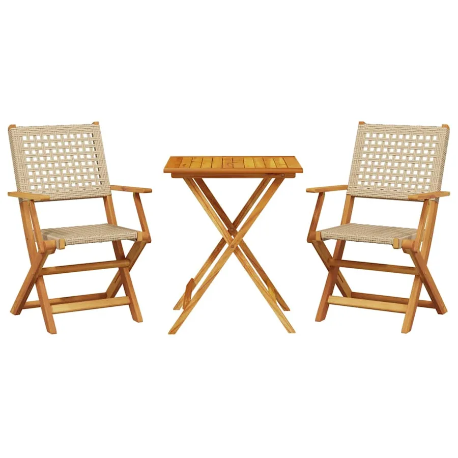 Ensemble de bistro 3 pcs beige résine tressée et bois massif - 2