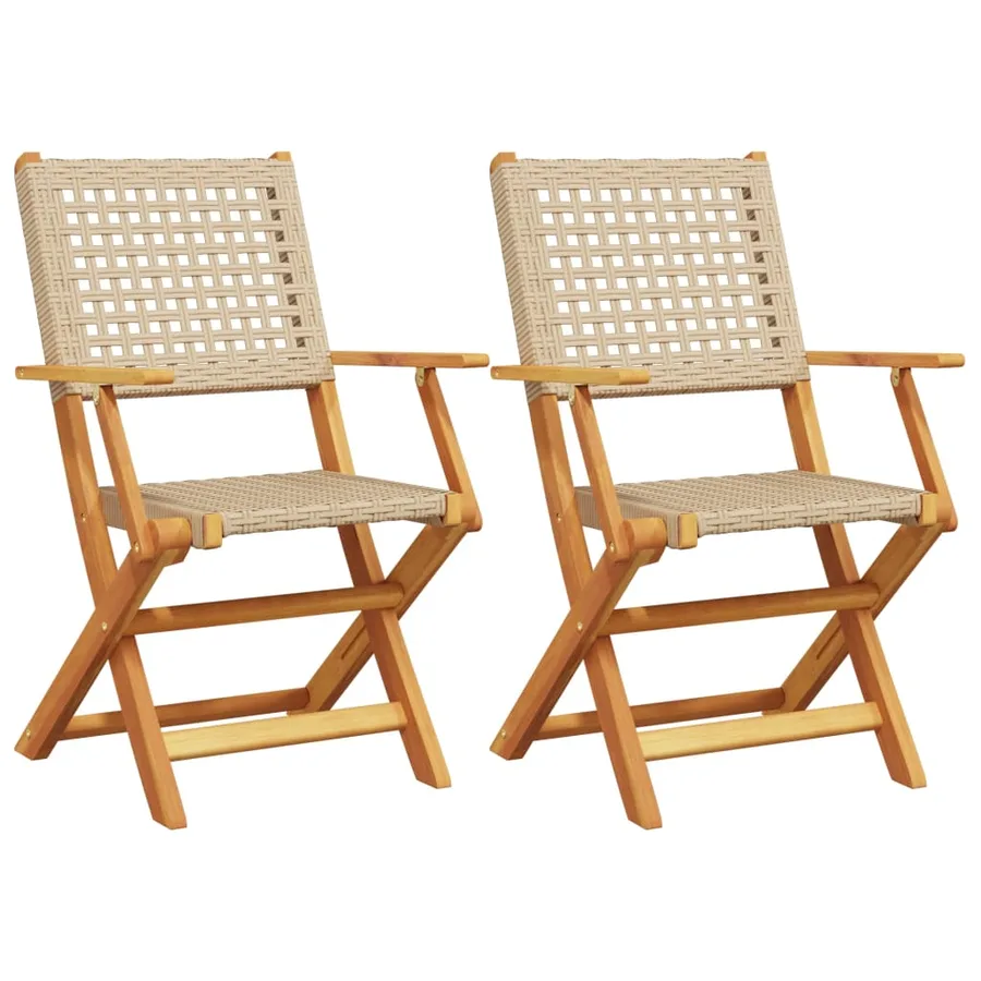 Chaises de jardin lot de 2 beige bois massif d'acacia et rotin - 2