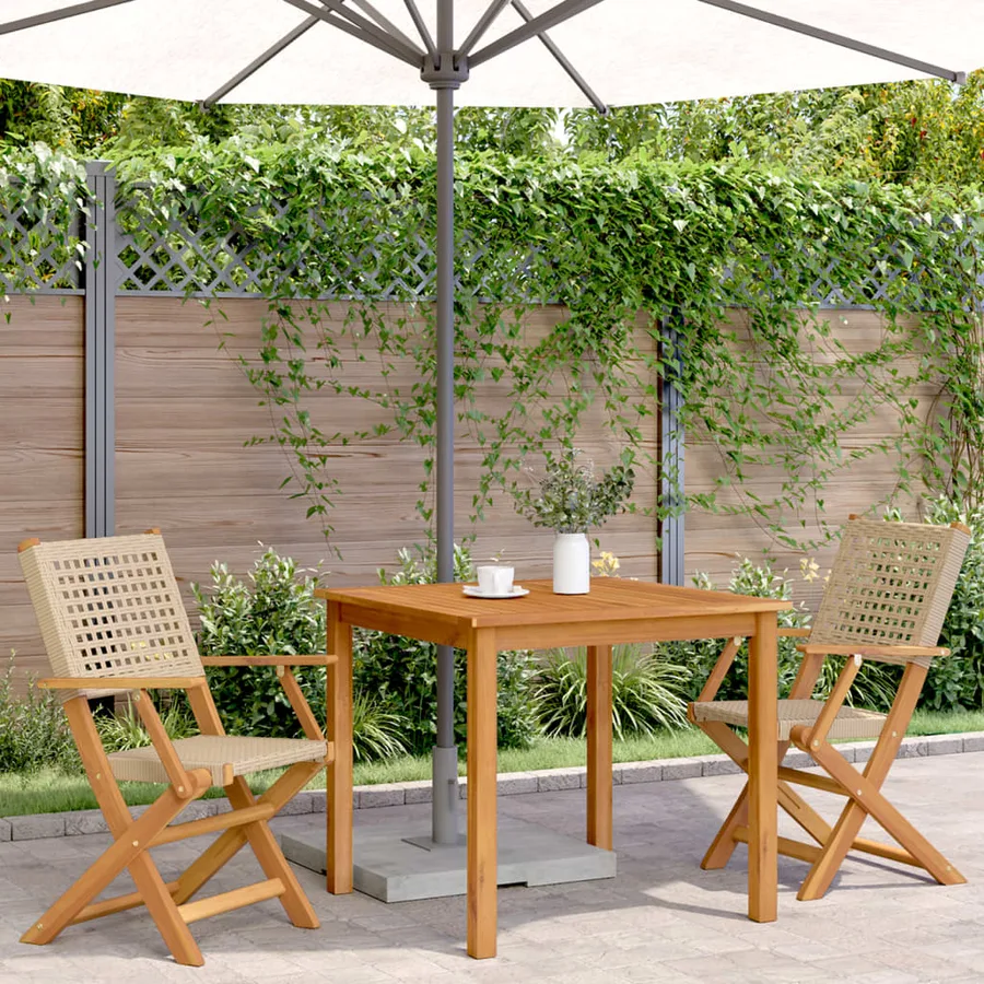 Chaises de jardin lot de 2 beige bois massif d'acacia et rotin - 3