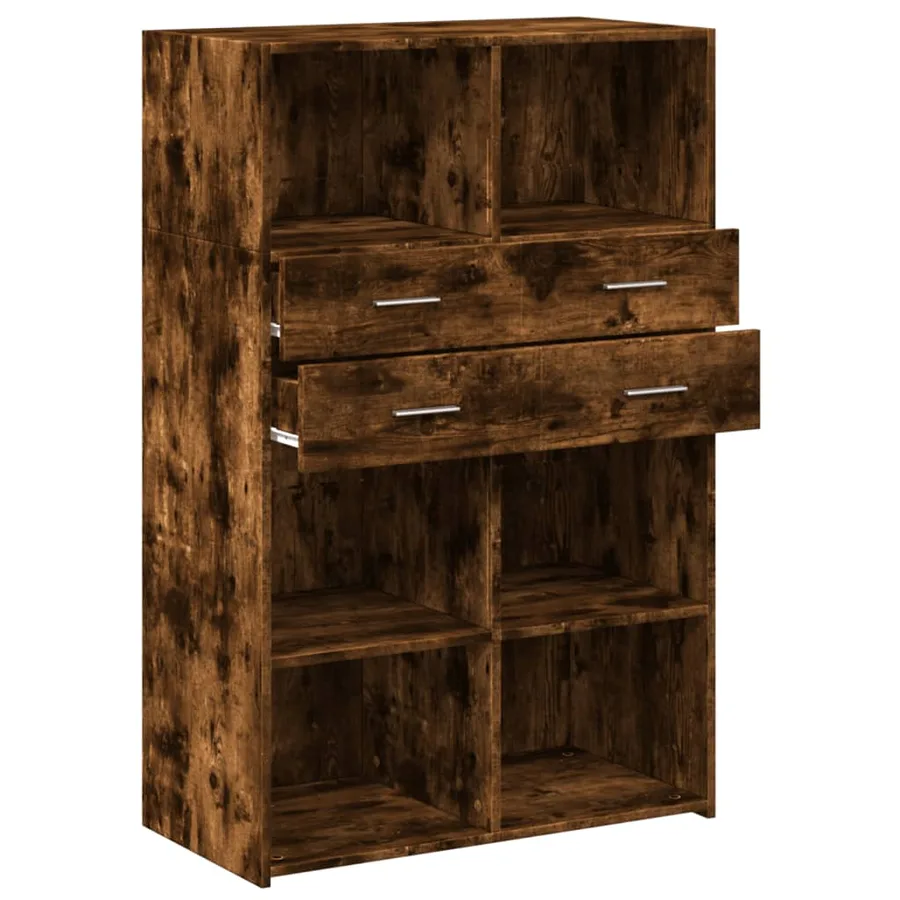 Buffet haut chêne fumé 80x42,5x124 cm bois d'ingénierie - 7