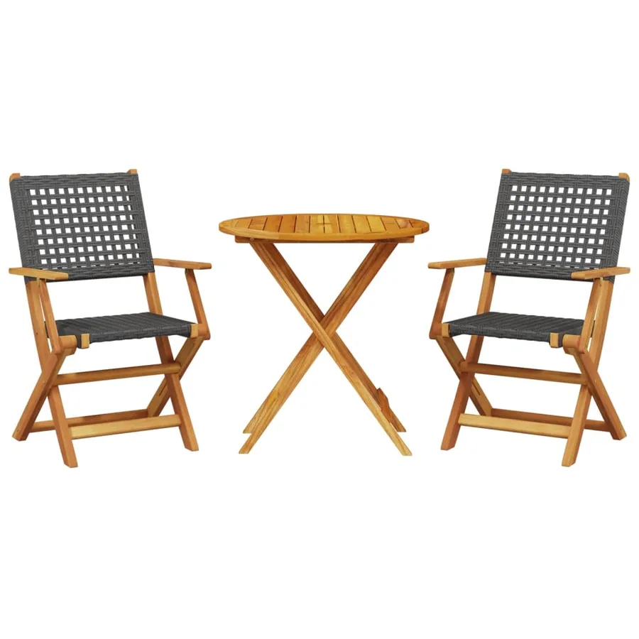 Ensemble de bistro 3 pcs noir résine tressée et bois massif - 2