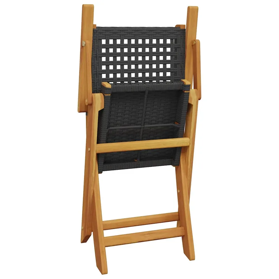 Ensemble de bistro 3 pcs noir résine tressée et bois massif - 7