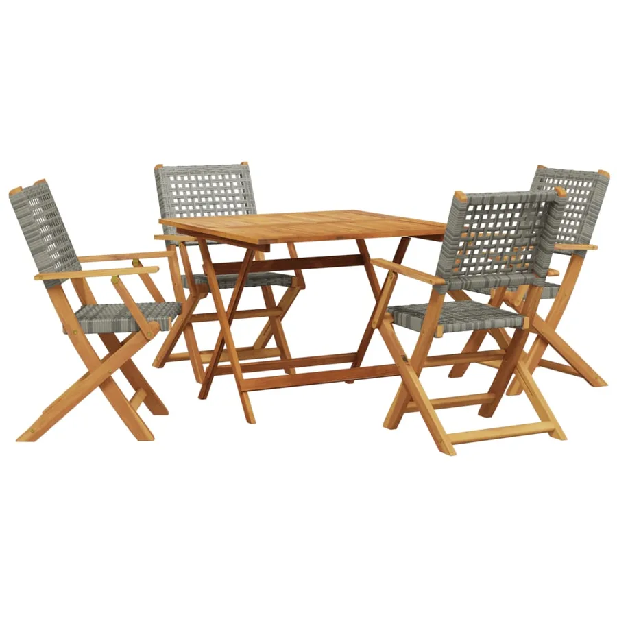 Ensemble à manger de jardin 5 pcs résine tressée et bois massif - 2