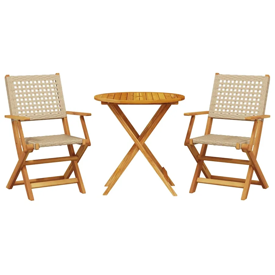 Ensemble de bistro 3 pcs beige résine tressée et bois massif - 2