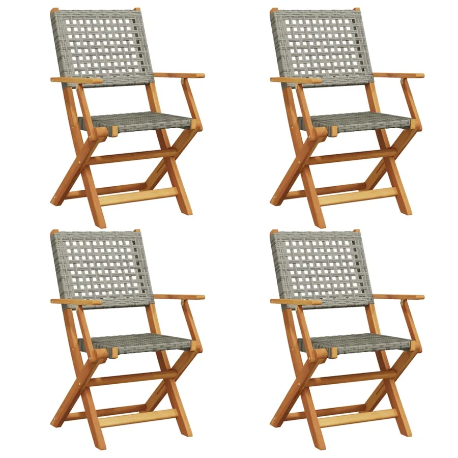 Chaises de jardin pliantes lot de 4 gris poly rotin bois massif - 2