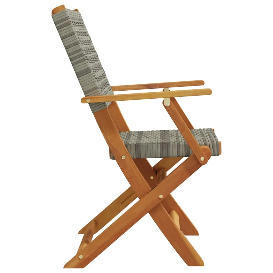 Chaises de jardin pliantes lot de 4 gris poly rotin bois massif - 5
