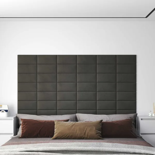 Tête de lit murale 12 pcs Gris foncé Velours