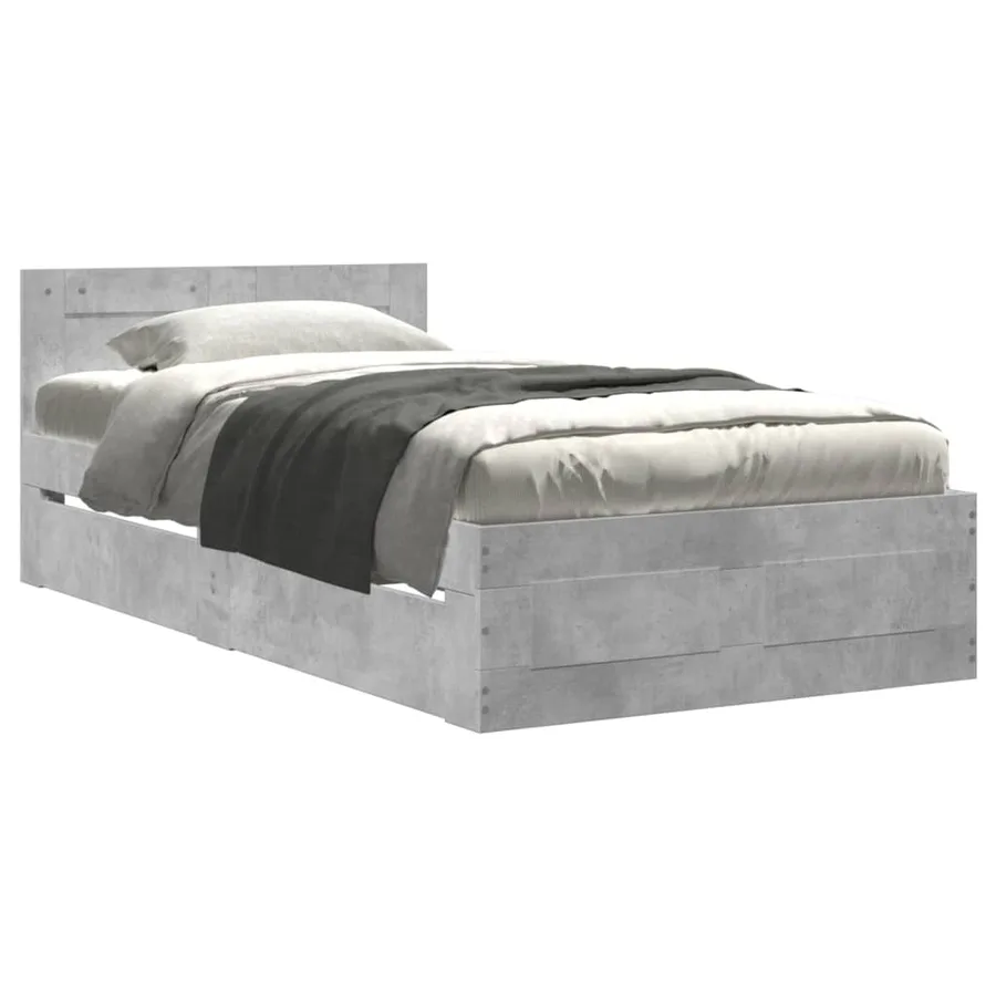 Cadre de lit avec tête de lit sans matelas gris béton 75x190 cm - 2