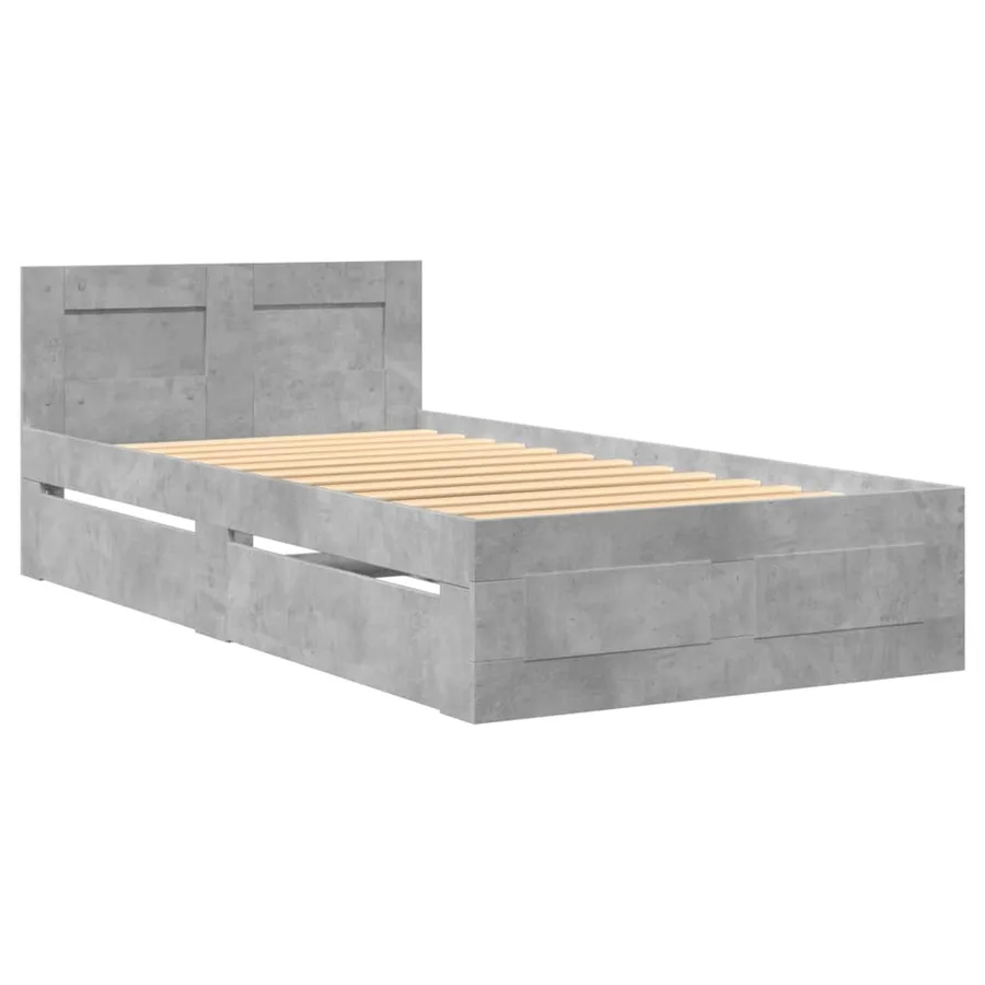 Cadre de lit avec tête de lit sans matelas gris béton 75x190 cm - 3