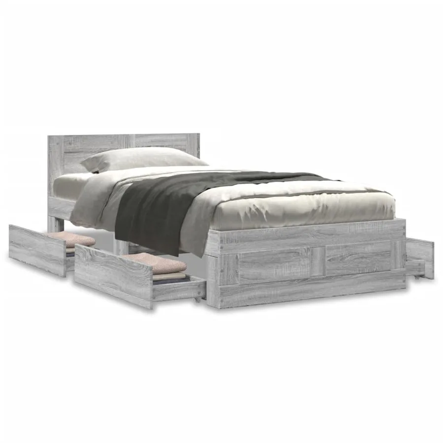 Cadre de lit avec tête de lit sans matelas gris béton 75x190 cm - 4
