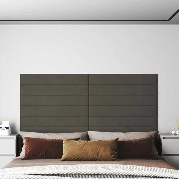 Tête de lit murale 12 pcs Gris foncé Velours