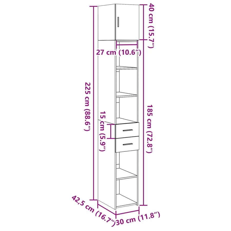 Armoire de rangement mince blanc 30x42,5x225 cm - 14