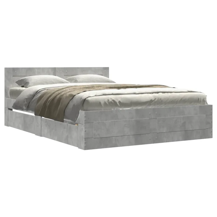 Cadre de lit et tête de lit sans matelas gris béton 140x200 cm - 2