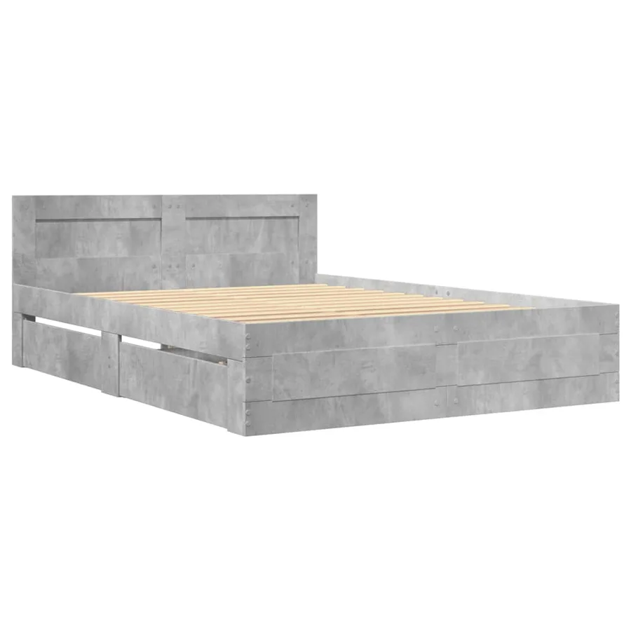 Cadre de lit et tête de lit sans matelas gris béton 140x200 cm - 3
