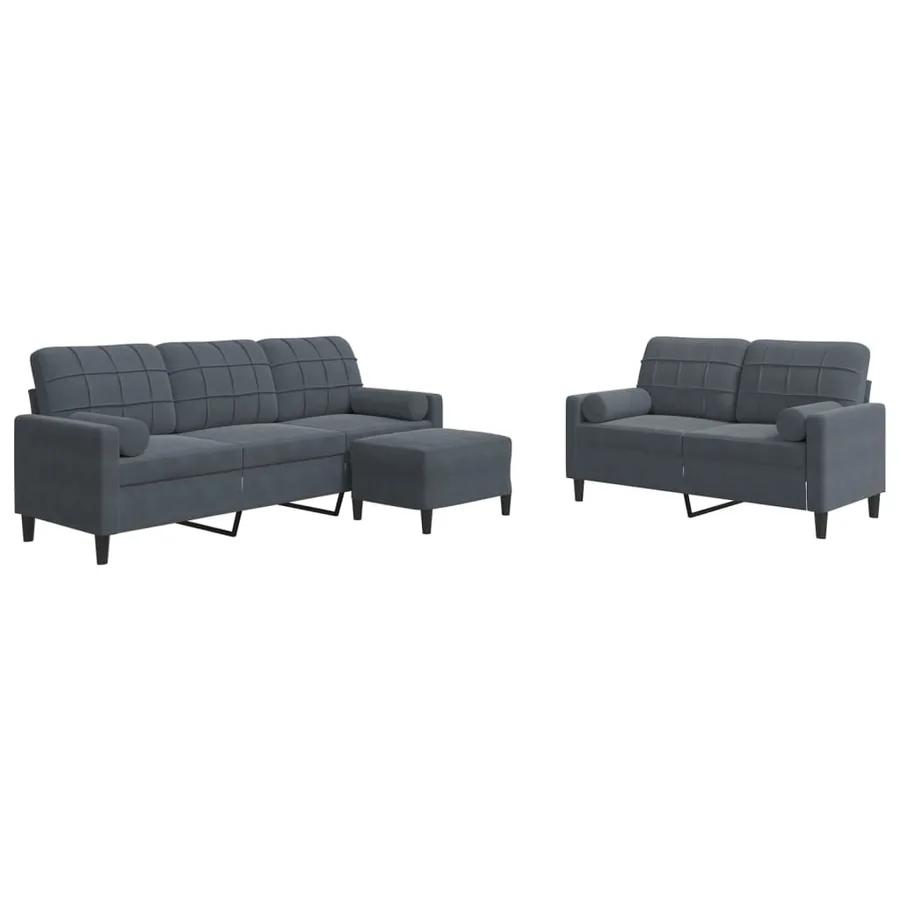 Ensemble de canapés 3 pcs avec coussins et traversins velours - 2