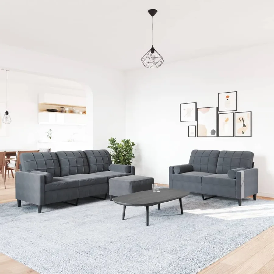 Ensemble de canapés 3 pcs avec coussins et traversins velours - 3