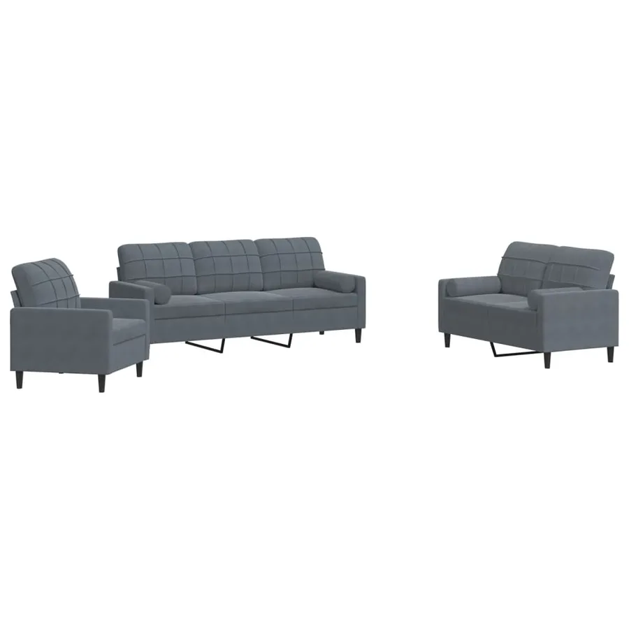 Ensemble de canapés 3 pcs avec coussins et traversins velours - 2