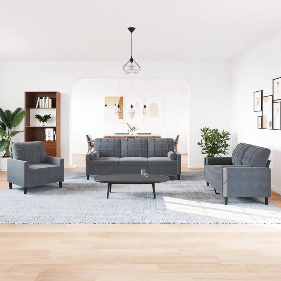 Ensemble de canapés 3 pcs avec coussins et traversins velours - 3