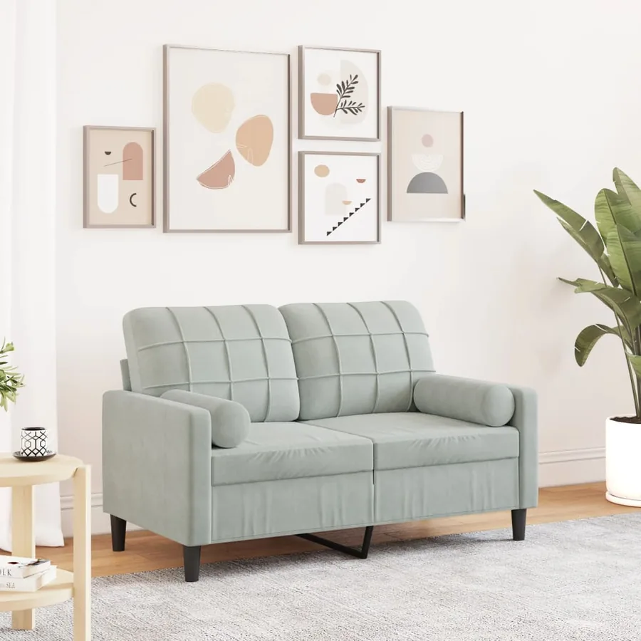Canapé 2 places avec oreillers gris clair 120 cm velours