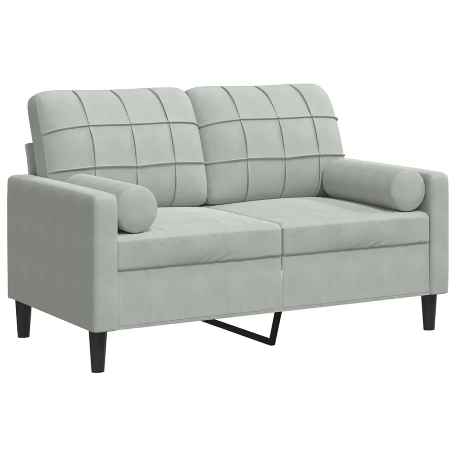 Canapé 2 places avec oreillers gris clair 120 cm velours - 2