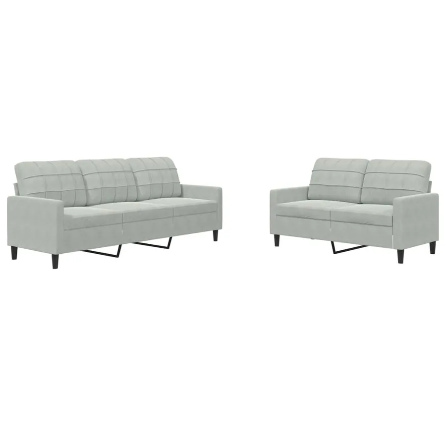 Ensemble de canapés 2 pcs avec coussins Gris clair Velours - 2
