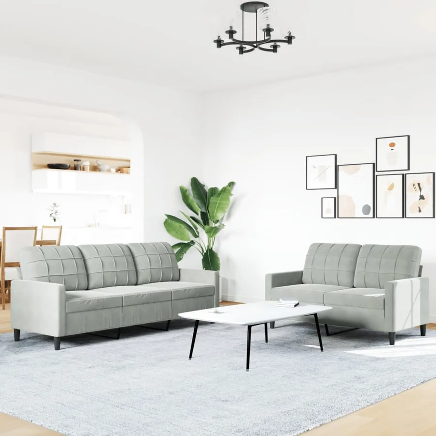 Ensemble de canapés 2 pcs avec coussins Gris clair Velours - 3