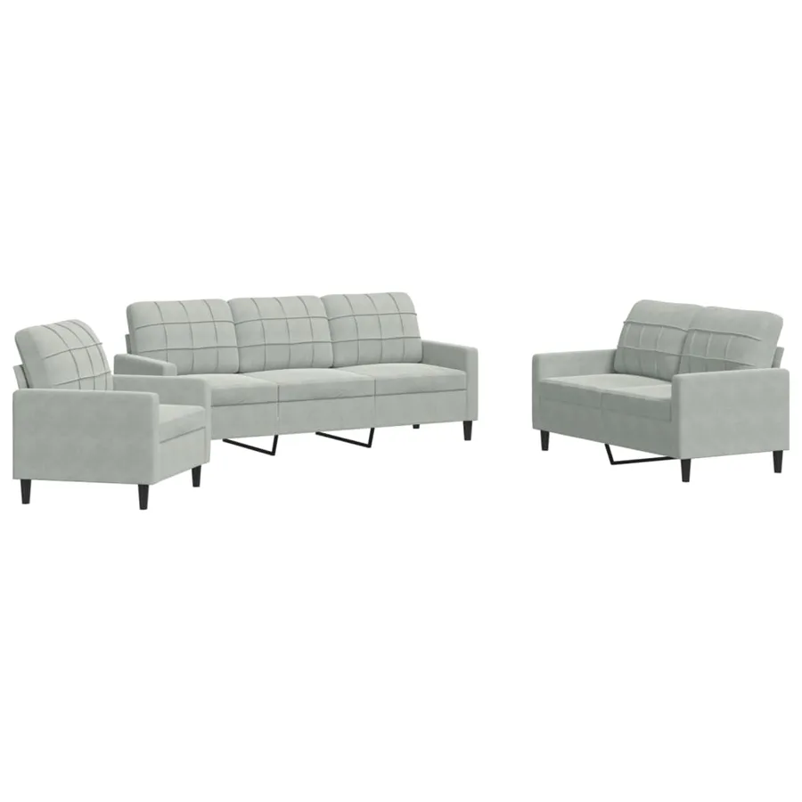 Ensemble de canapés 3 pcs avec coussins Gris clair Velours - 2