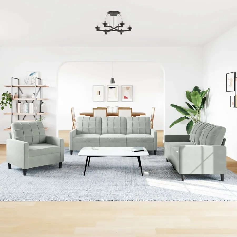 Ensemble de canapés 3 pcs avec coussins Gris clair Velours - 3