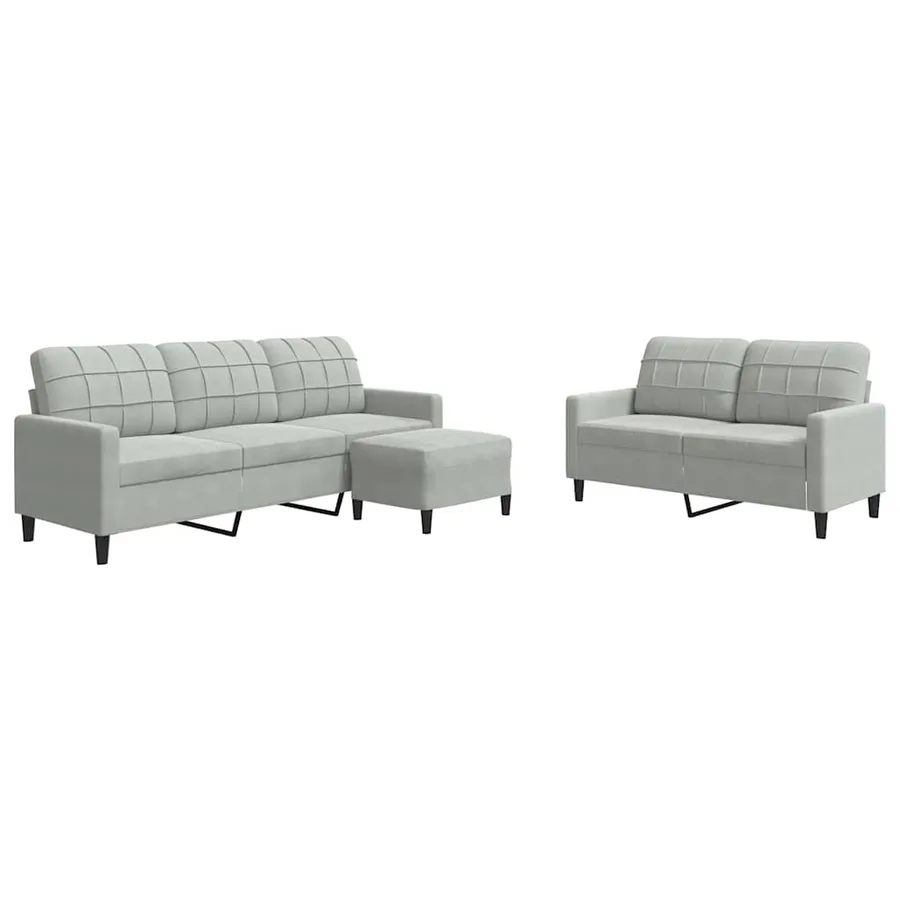 Ensemble de canapés 3 pcs avec coussins Gris clair Velours - 2