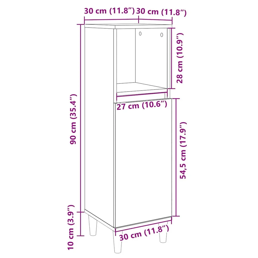 Armoire salle de bain chêne sonoma 30x30x100 cm - 10