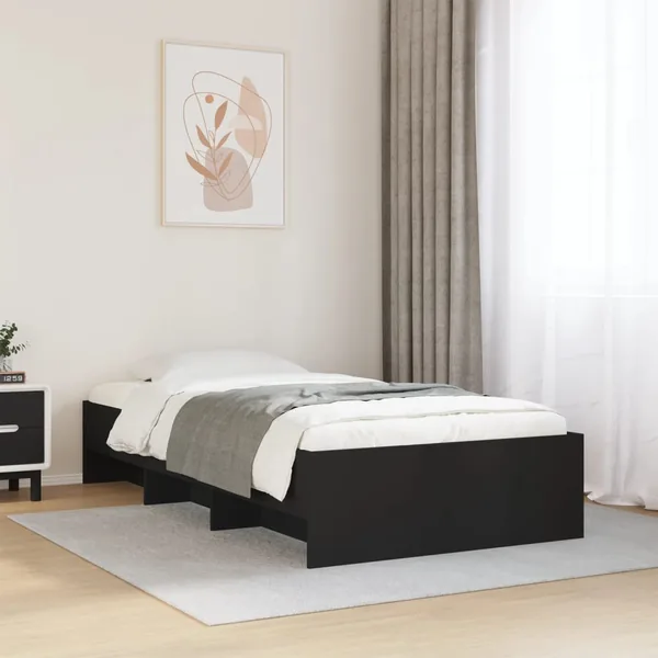 Cadre de lit sans matelas noir 100x200 cm bois d'ingénierie
