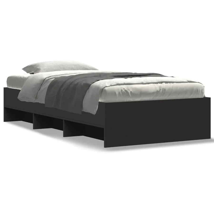 Cadre de lit sans matelas noir 100x200 cm bois d'ingénierie - 2