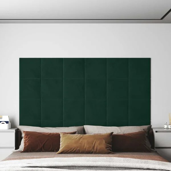 Tête de lit murale 12 pcs Vert foncé Velours
